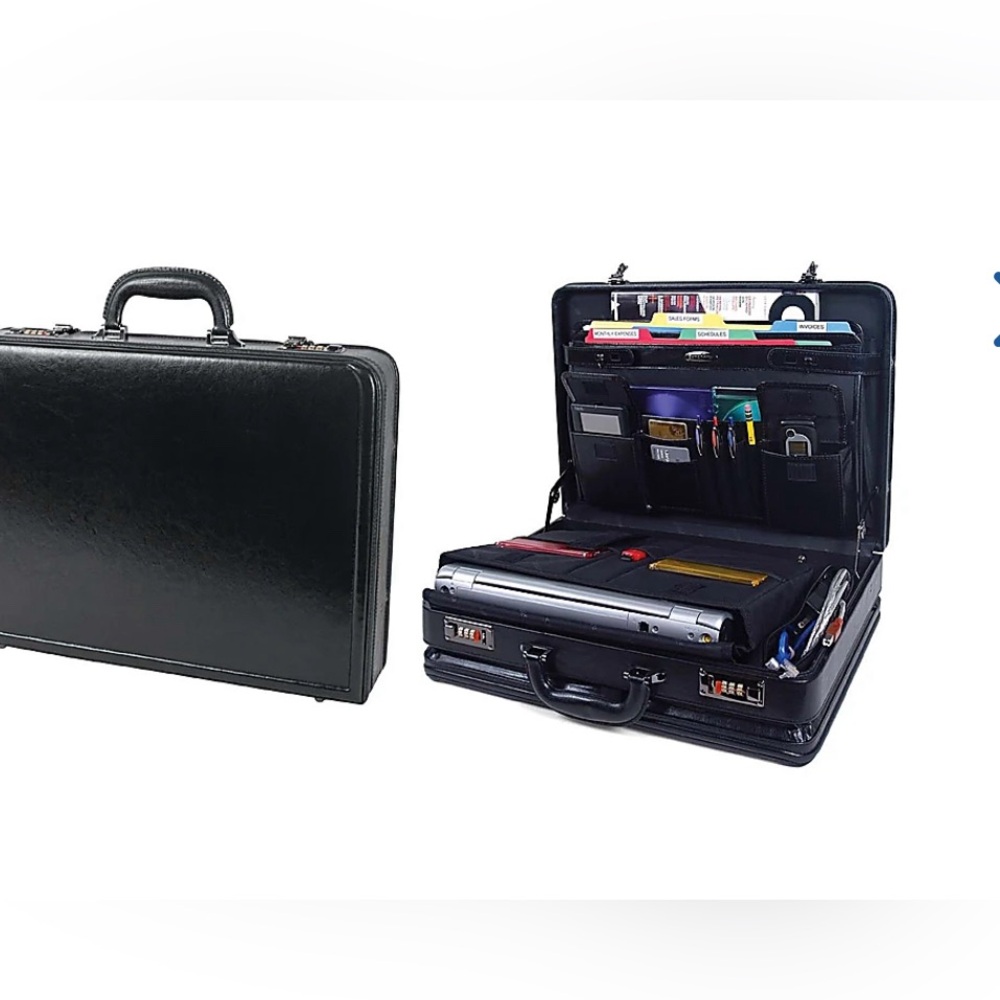 SAMSONITE Black Leather Expandable Attache Briefcase Organizer 44077-1041